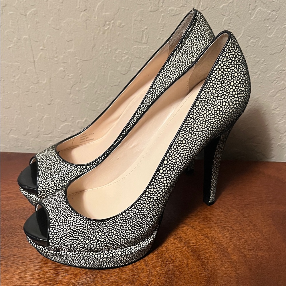 Calvin Klein Black & Cream Peep-Toe Platform Pumps
